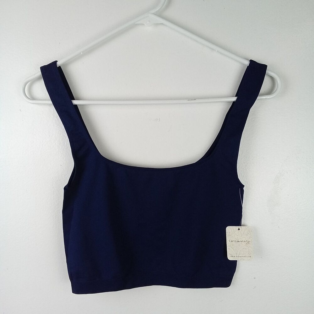 Free People Women's Scoop Neck Crop Tank Top Size XS/S Navy Blue Stretch New